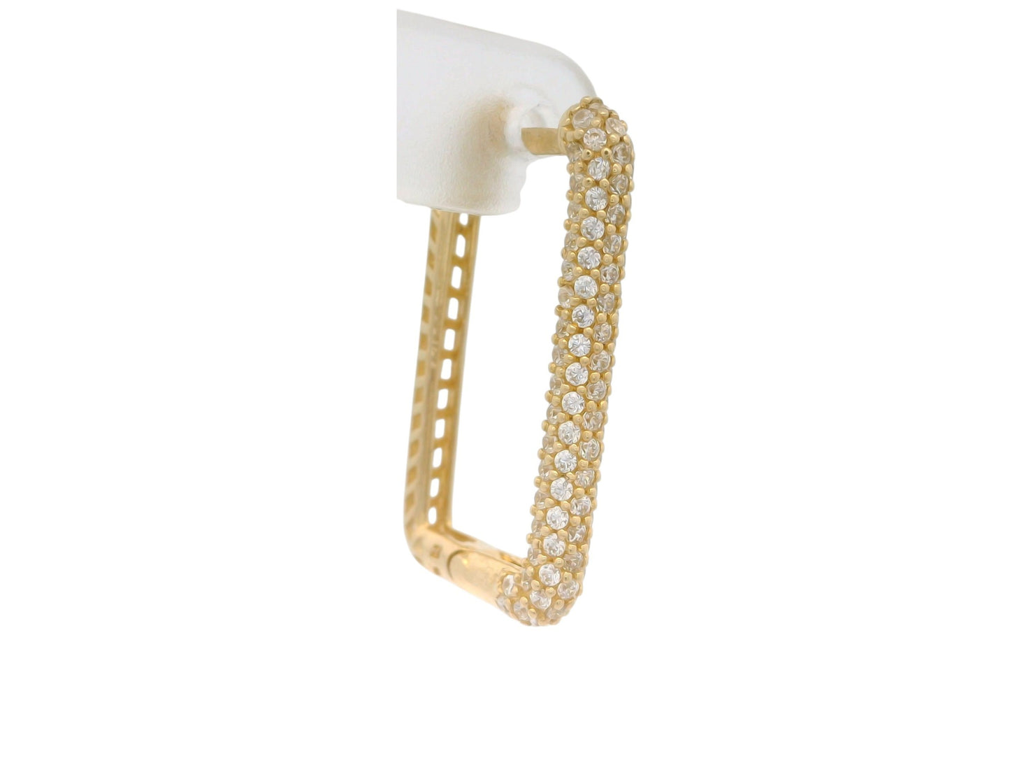 Cercei Antonia Gold creole dreptunghiulare aurii cu zirconii strălucitoare și design geometric lateral tip grilaj