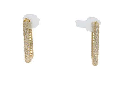 Cercei Antonia Gold creole rectangulare aurii cu zirconii și design geometric tip grilaj pe margini