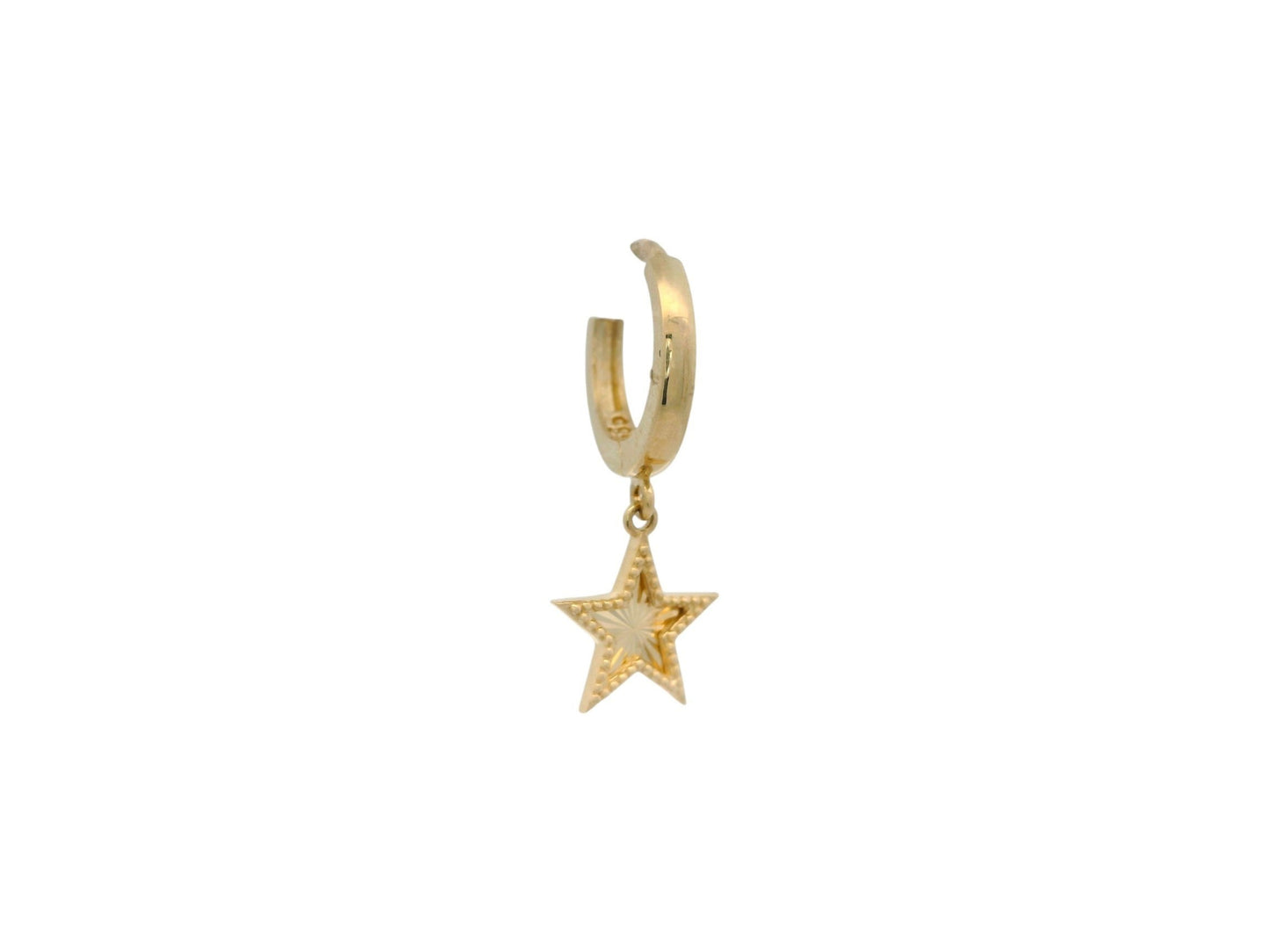 Cercei creole Antonia Gold din aur cu pandantiv în formă de stea gravată, design elegant și modern