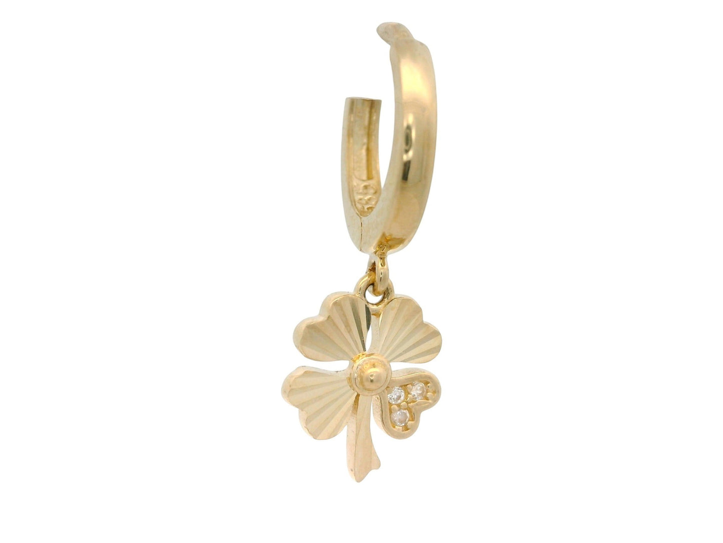 Cercei Antonia Gold tip creole din aur de 14K cu pandantiv trifoi striat și pietre strălucitoare