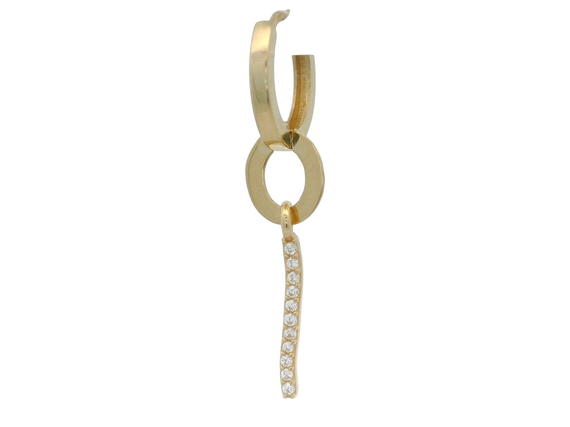 Cercei Antonia Gold tip hoop din aur cu pandantiv bară curbată decorat cu pietre de zirconiu strălucitoare