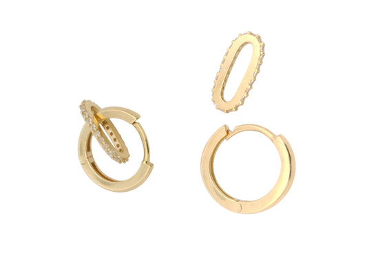 Cercei Antonia Gold tip hoop aurii cu pandantiv oval detașabil decorat cu pietre strălucitoare pe fundal alb