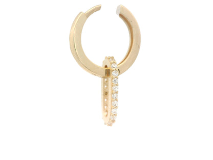 Cercei Antonia Gold tip hoop aurii cu pandantiv oval detașabil decorat cu pietre strălucitoare pe fundal alb