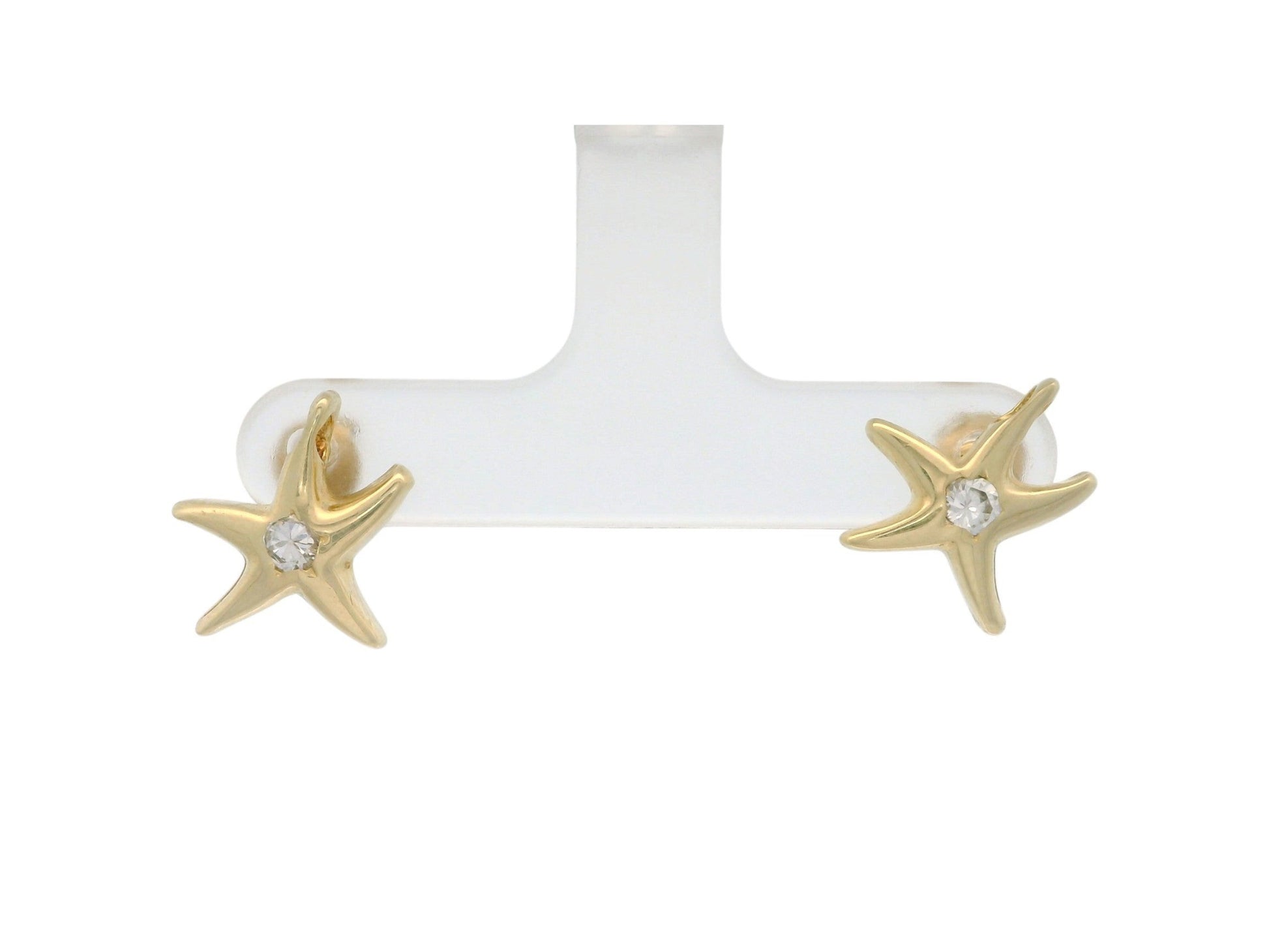 Cercei Antonia Gold tip stud în formă de stea de mare din aur galben cu diamant central sclipitor