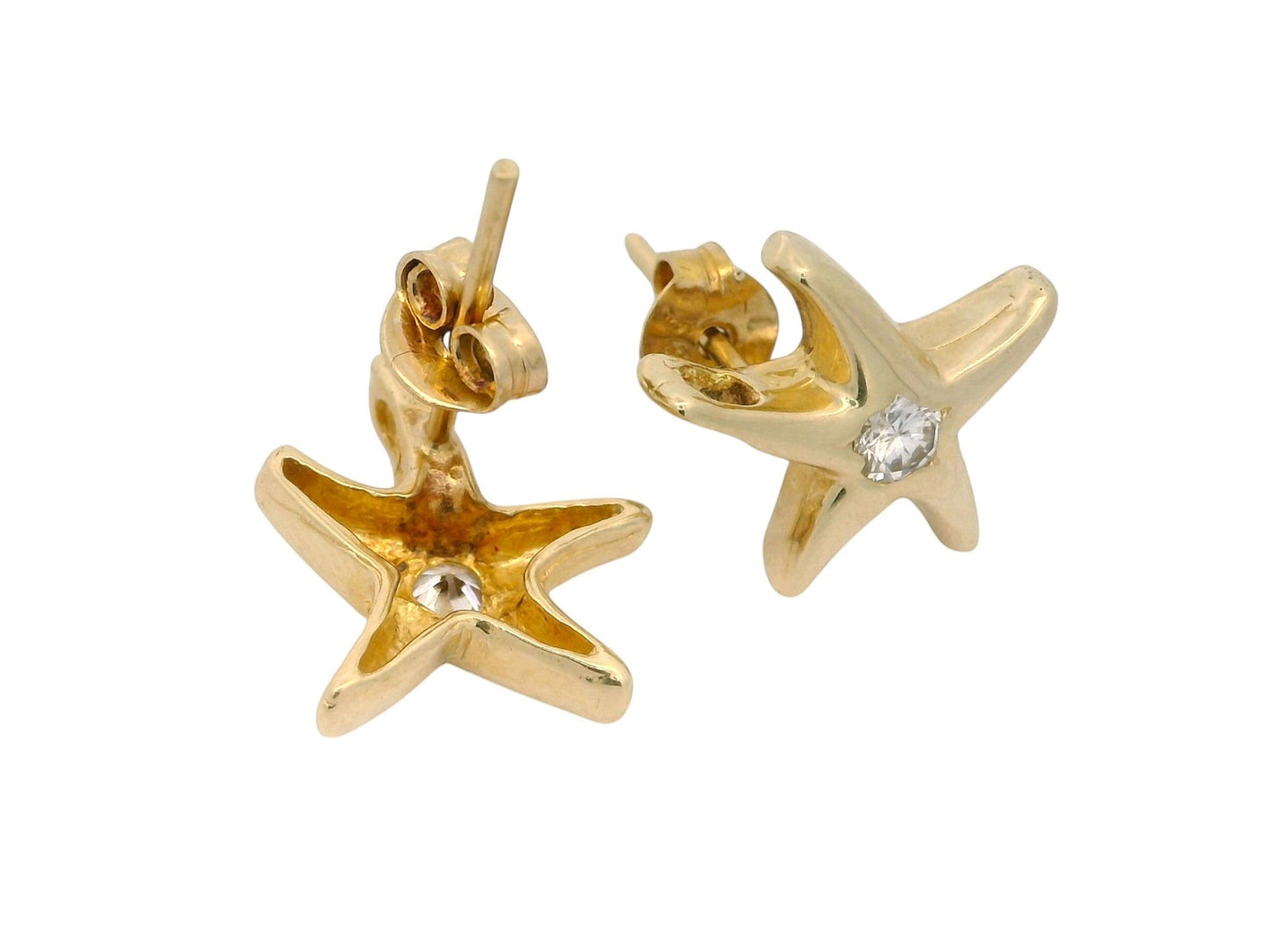Cercei tip stud Antonia Gold în formă de stea de mare din aur galben cu diamant central sclipitor
