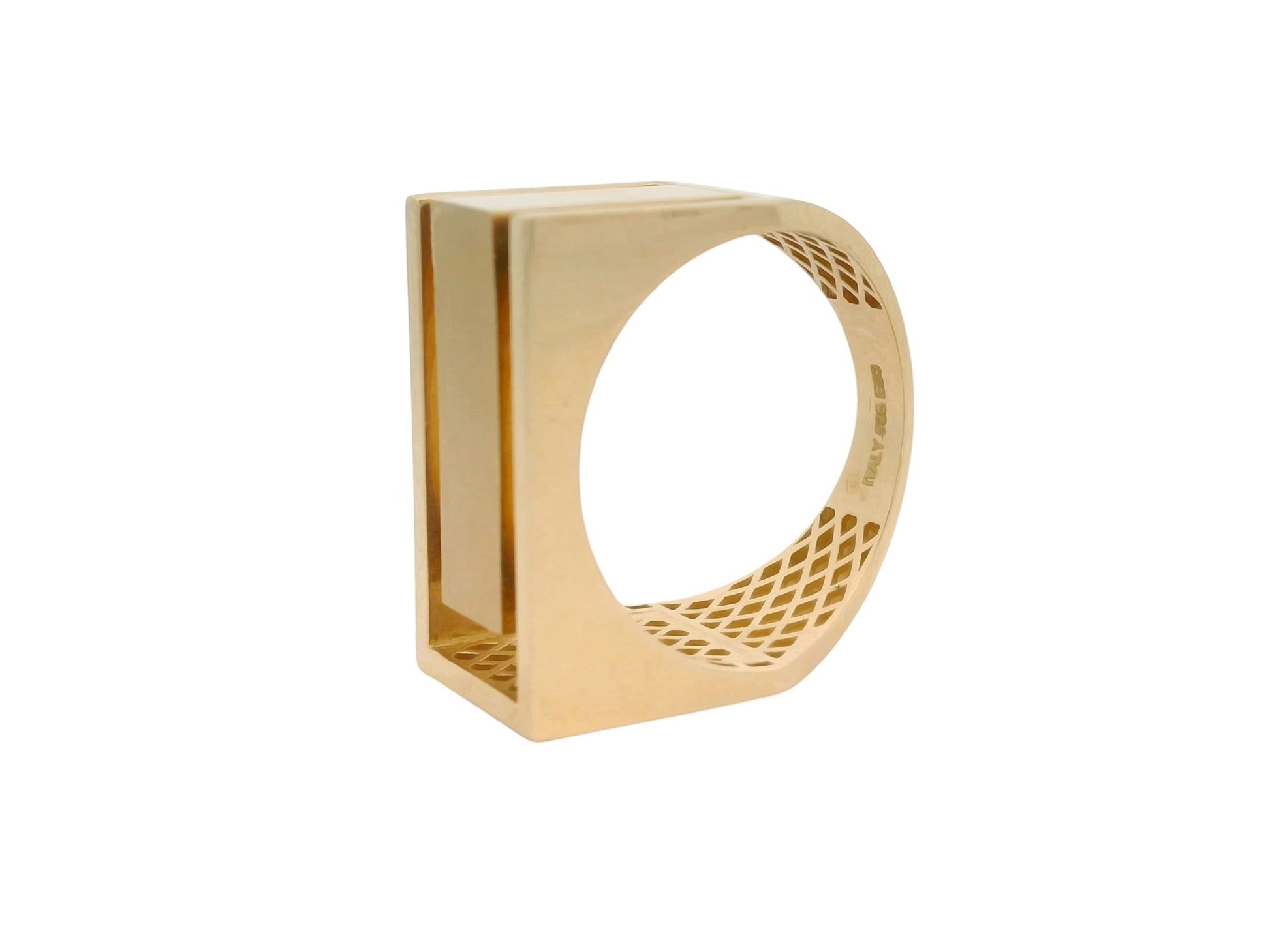 Inel statement Antonia Gold din aur galben de 18k cu design geometric arhitectural și model tip rețea pe interior