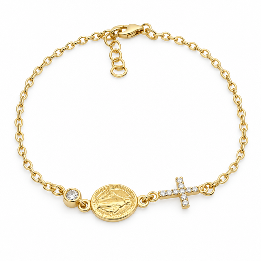 Bratara Aur 14 K copii Medalion si Cruciulita