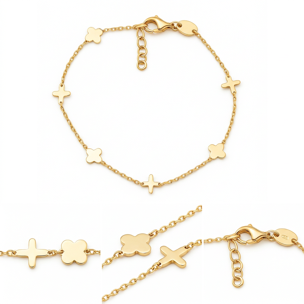 Bratara Aur 14K dama Cross and Trif