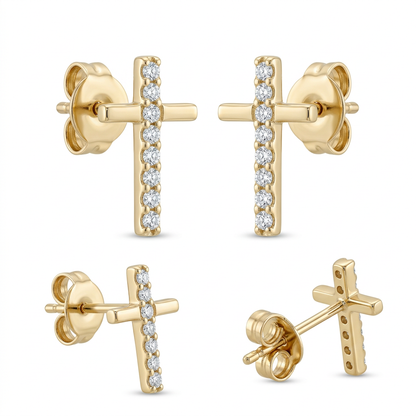 Cercei Aur 14K surub dama Cruce Stiv