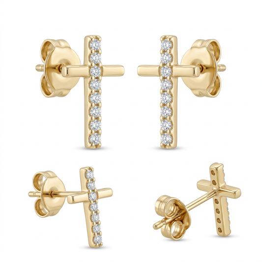 Cercei Aur 14K surub dama Cruce Stiv