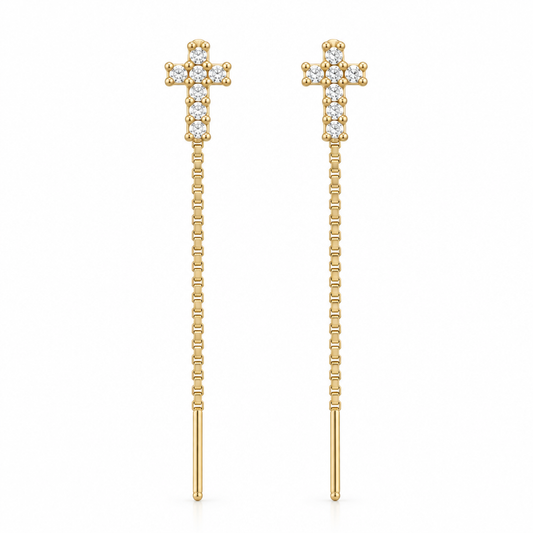 Cercei Aur 14 K cu lantisor "Cruciulita - pietre zirconia"