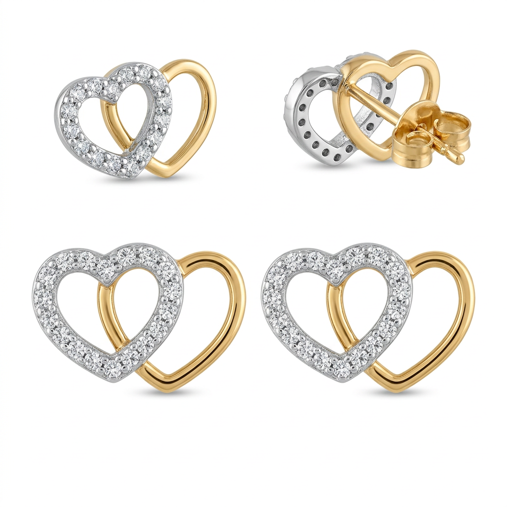 Cercei Aur 14K surub dama Double Hearts