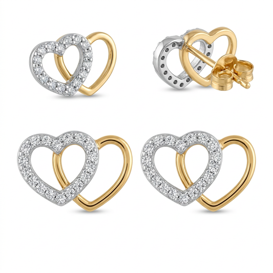 Cercei Aur 14K surub dama Double Hearts
