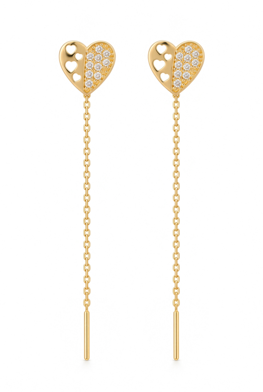 Cercei Aur 14K cu lantisor Heart