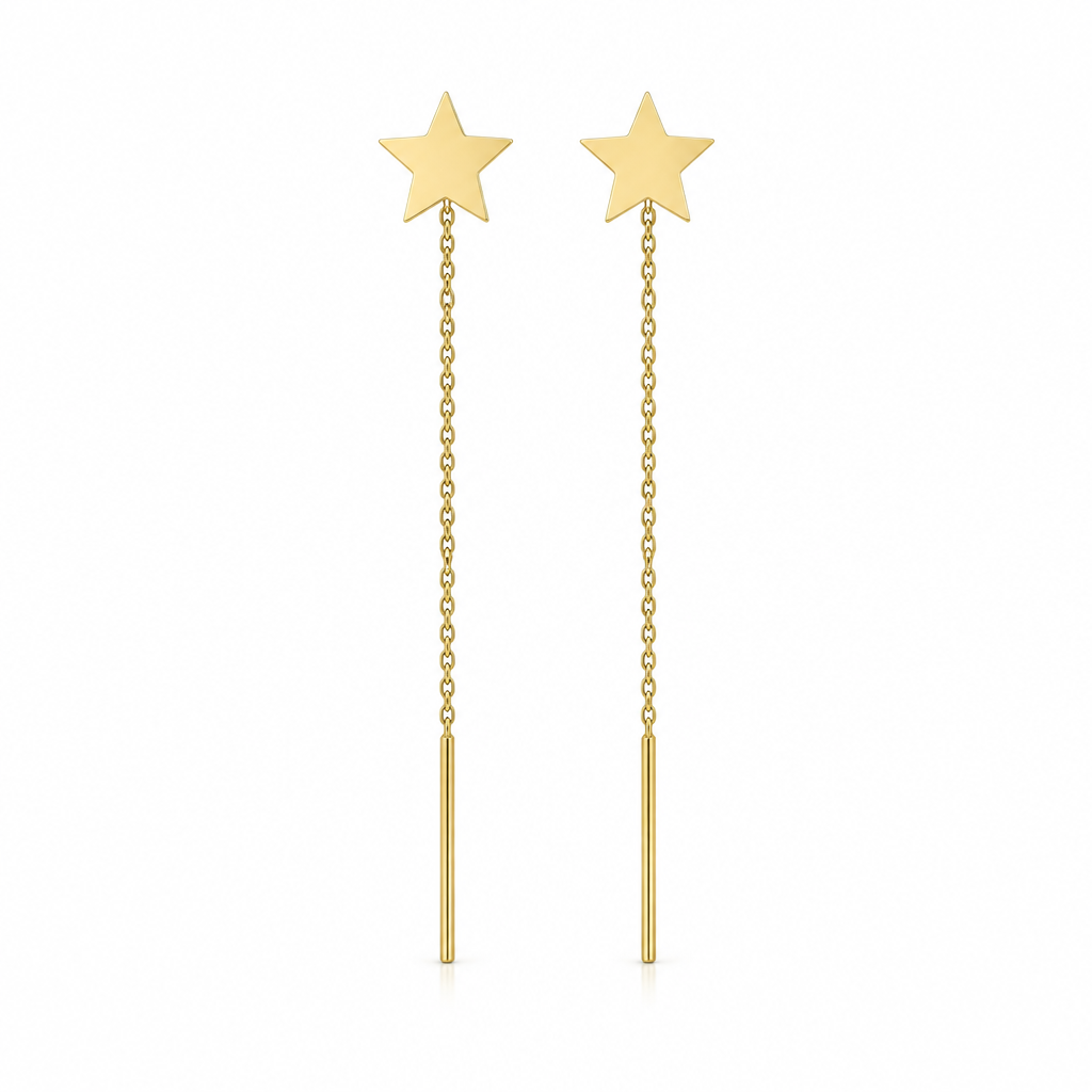 Cercei Aur 14 K cu lantisor Star Harm