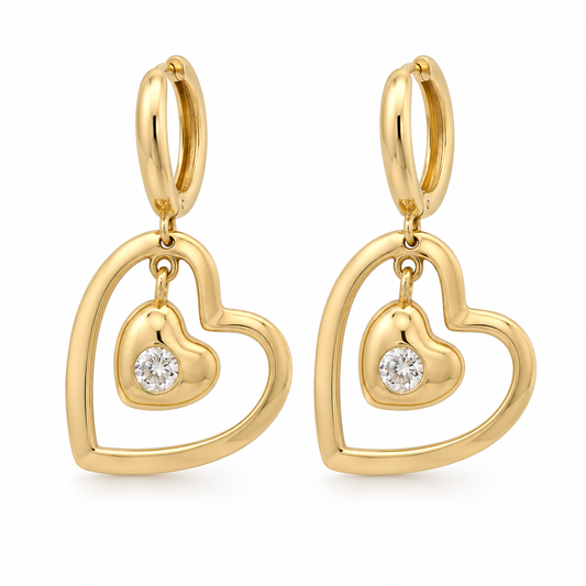 Cercei Aur 14K dama 2 inimi