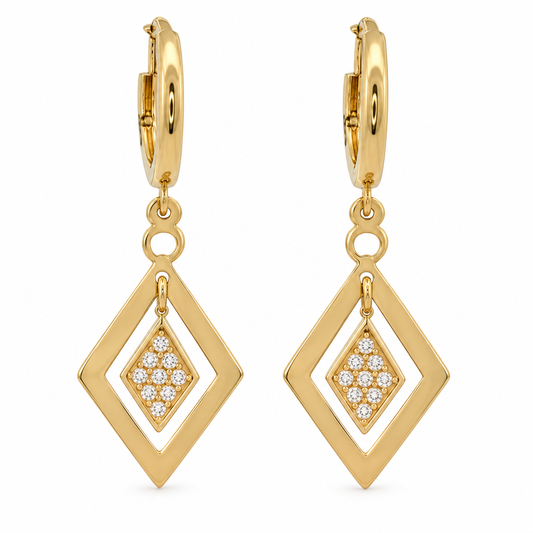Cercei Aur 14 K Damă Romb Geometric