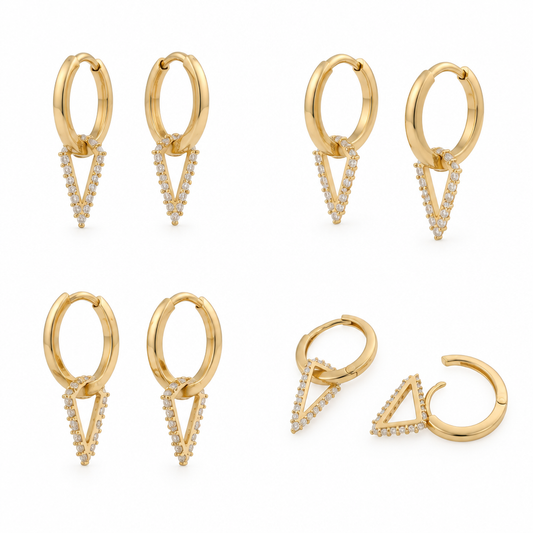 Cercei Aur 14K dama Triangle Stones
