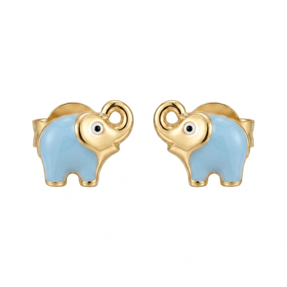 Cercei Aur 14K surub copii Elefant Albastru