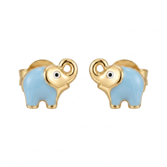 Cercei Aur 14K surub copii Elefant Albastru
