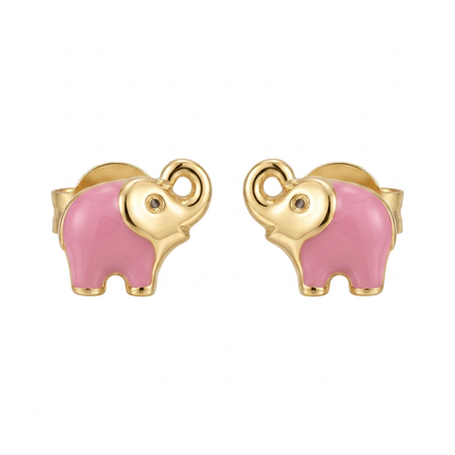 Cercei Aur 14K surub copii Elefant Roz