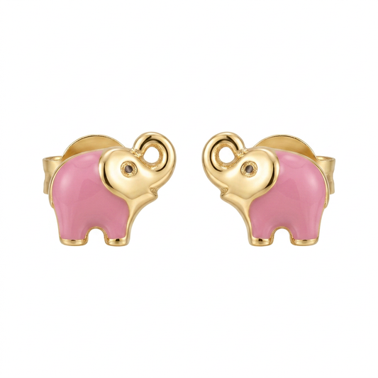 Cercei Aur 14K surub copii Elefant Roz
