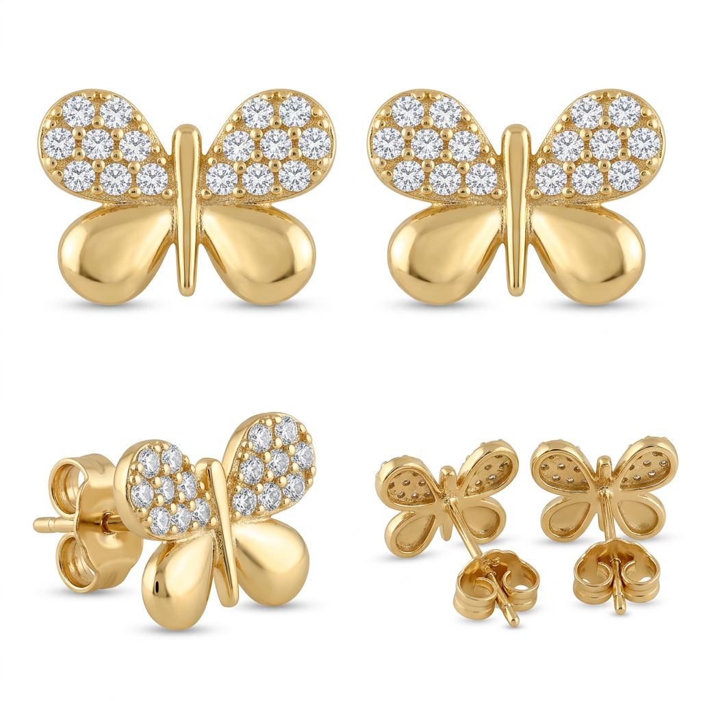 Cercei Aur 14K surub dama Fluture Mare