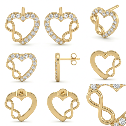Cercei Aur 14K surub dama Inima Infinity
