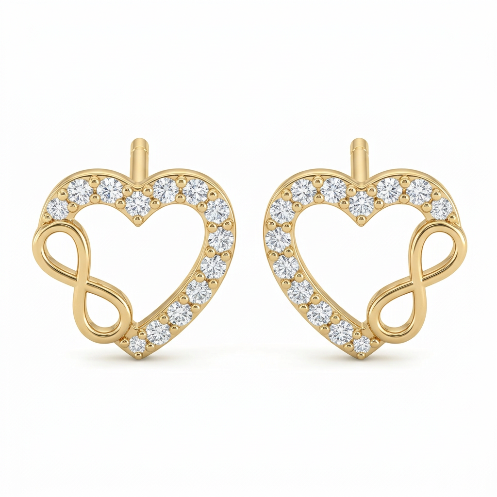 Cercei Aur 14K surub dama Inima Infinity