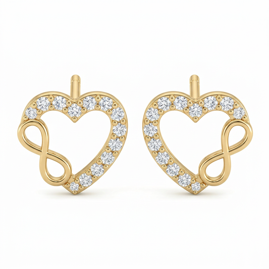Cercei Aur 14K surub dama Inima Infinity