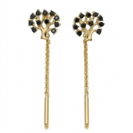 Cercei Aur 14K Pomul Vietii Black cu lantisor