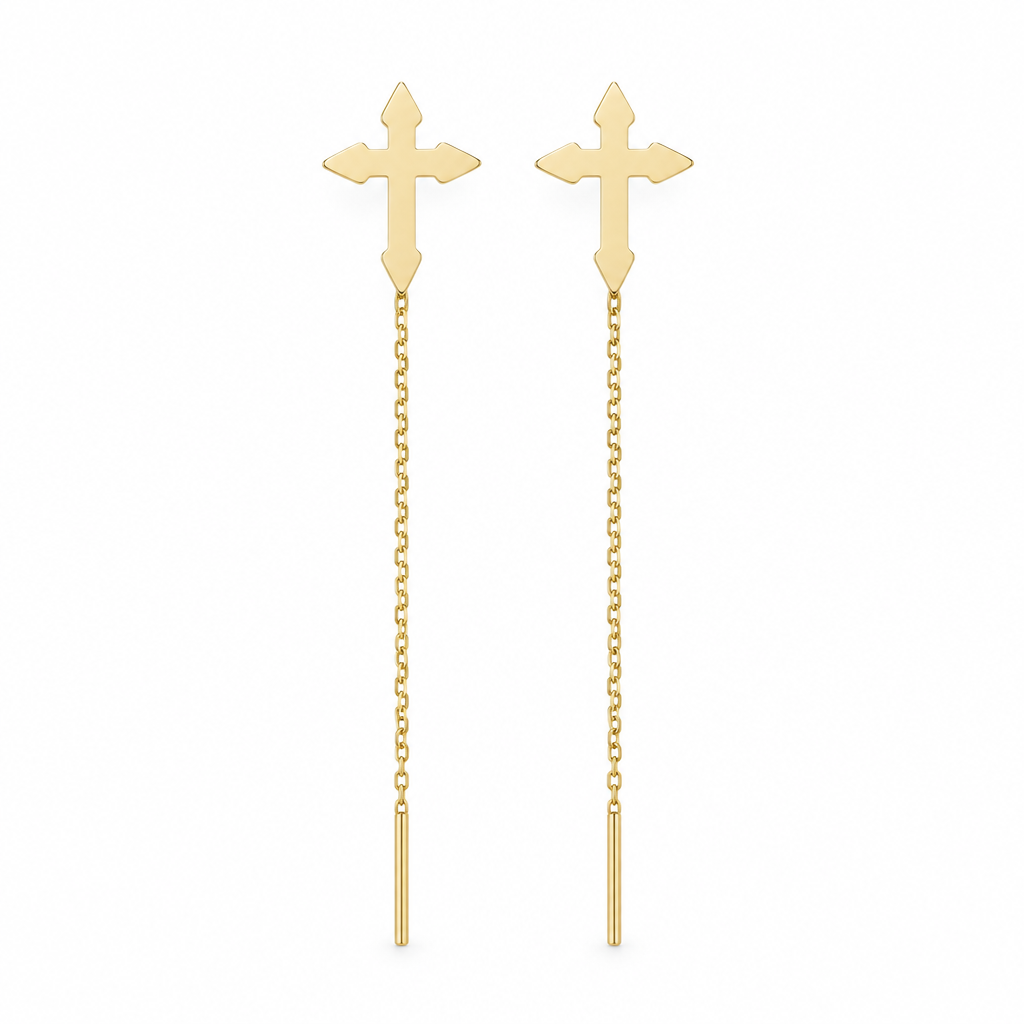 Cercei Aur 14K cu lantisor "Cruciulita simpla"