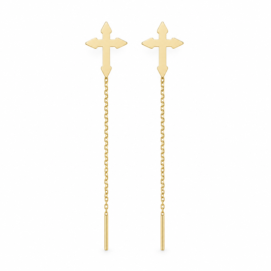 Cercei Aur 14K cu lantisor "Cruciulita simpla"