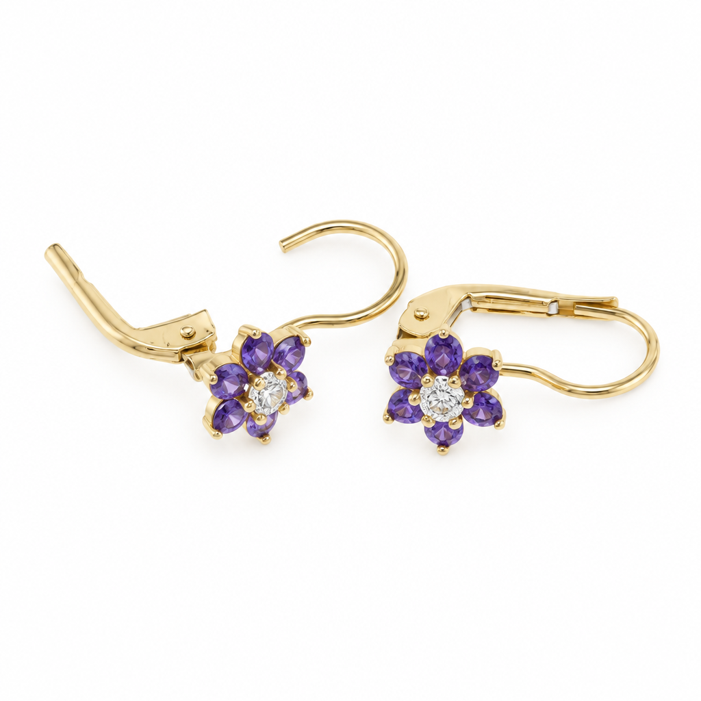 Cercei Aur 14 K bebelusi "Floral Mov cu Alb"