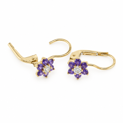 Cercei Aur 14 K bebelusi "Floral Mov cu Alb"