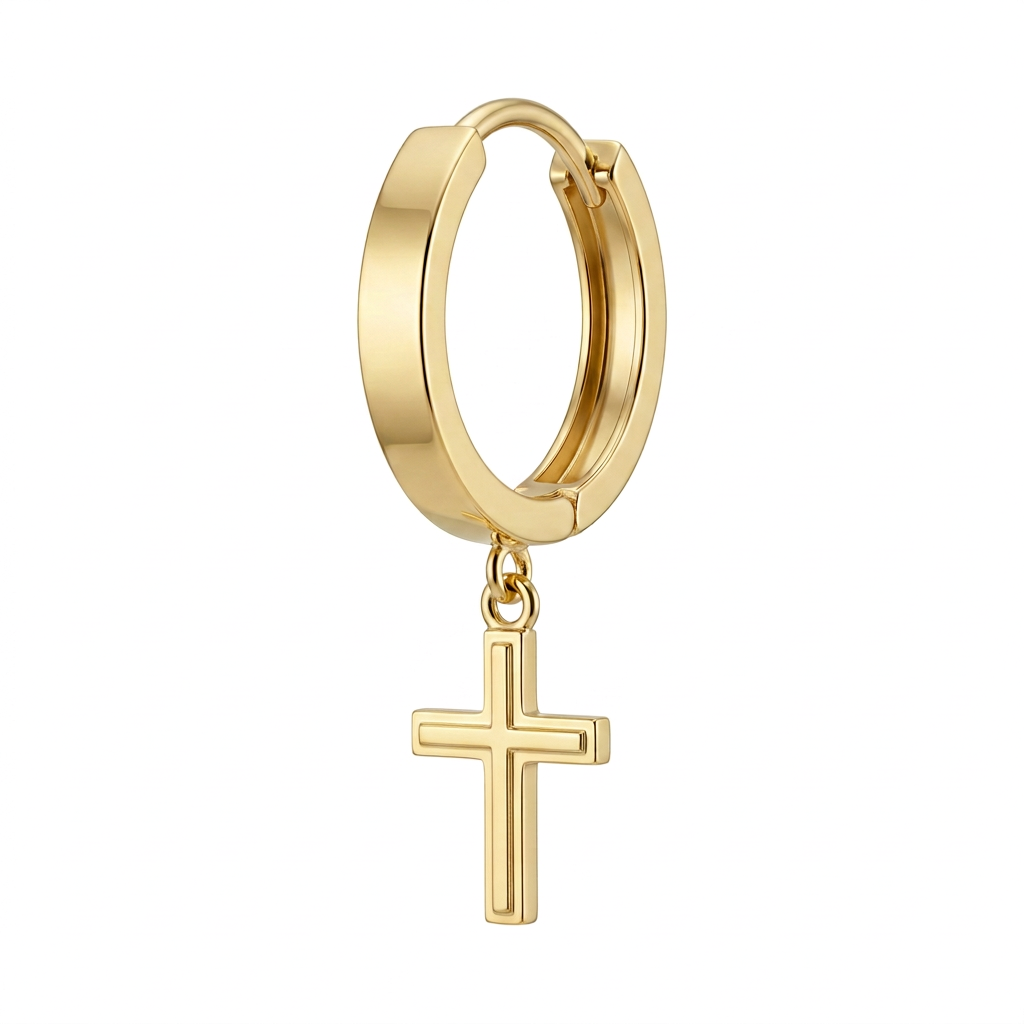 Cercei Aur 14K copii Creole Cruciulita