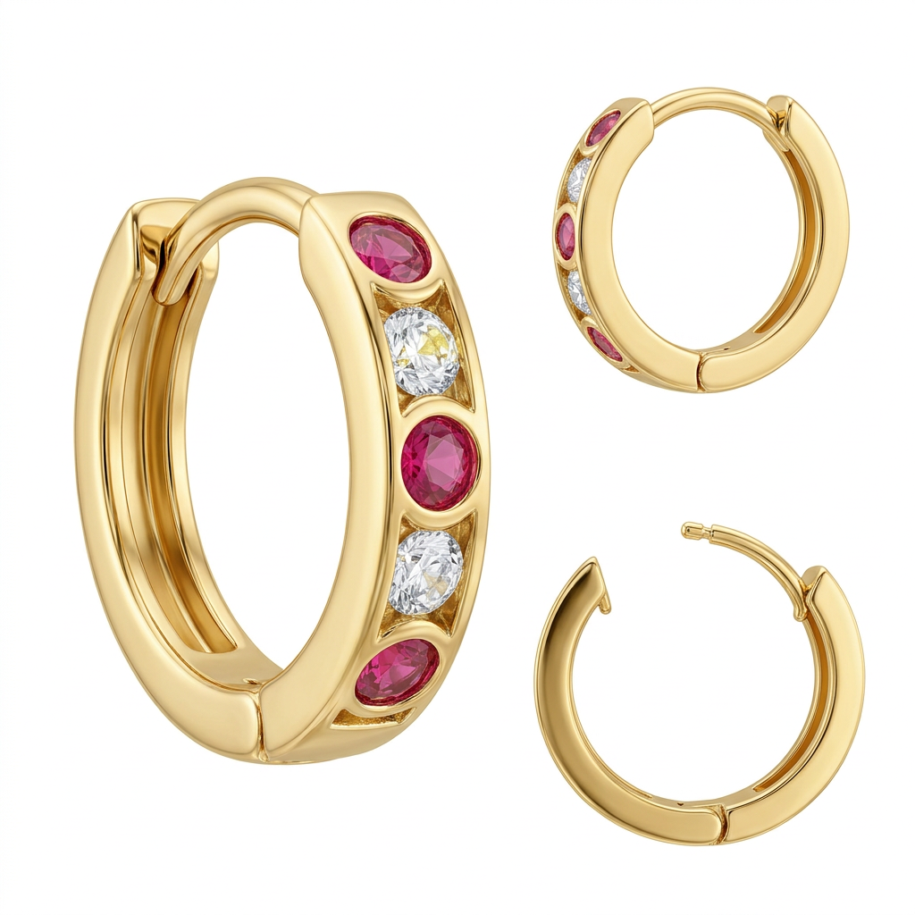 Cercei Aur 14K copii Creole Red Whity