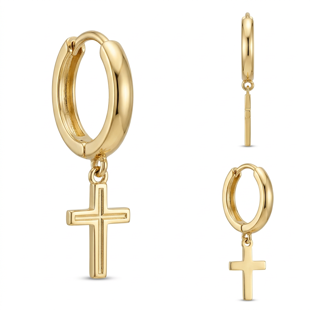 Cercei Aur 14K copii Creole Cruciulita