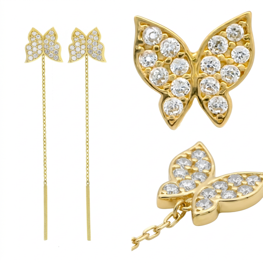 Cercei Aur 14K lantisor Butterfly Stones