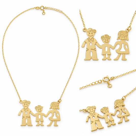 Lantisor Aur 14 K  Familia - Tata, Mama si Baietel