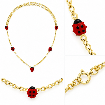 Lantisor Aur 14 K copii "5 Gargarite rosii"