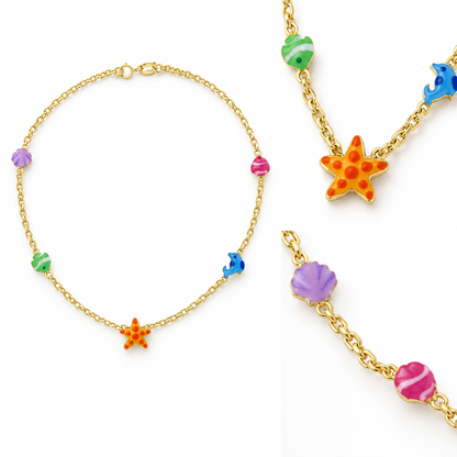Lantisor Aur 14 K copii ,,Iubesc marea" - Multicolor