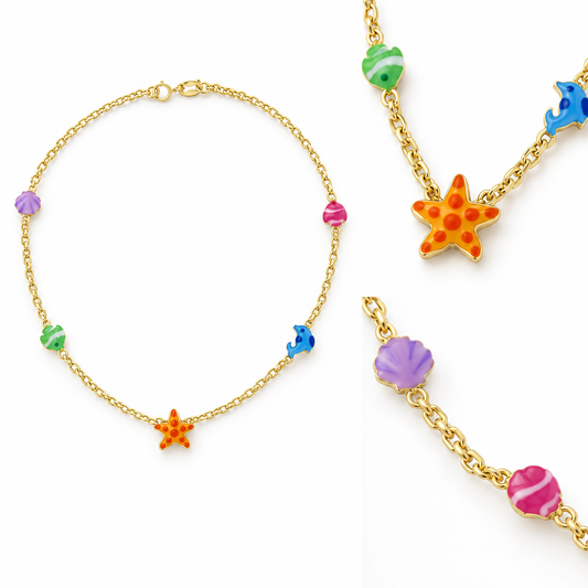 Lantisor Aur 14 K copii ,,Iubesc marea" - Multicolor