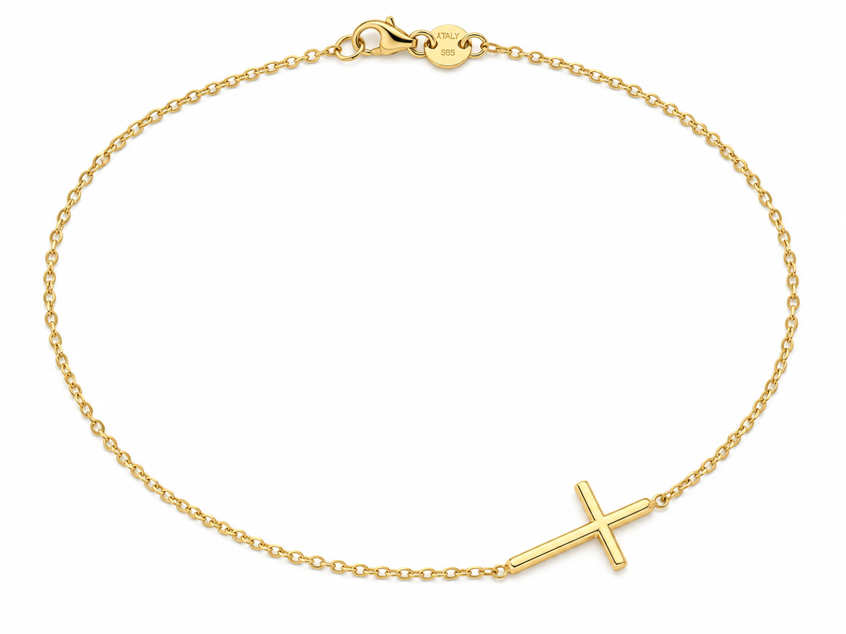 Lantisor Aur 14K fin Cruce Laterala