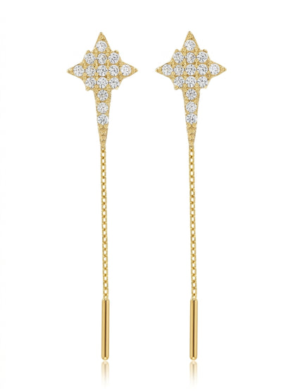 Cercei Aur 14K cu lantisor "Crucifix - pietre zirconia"
