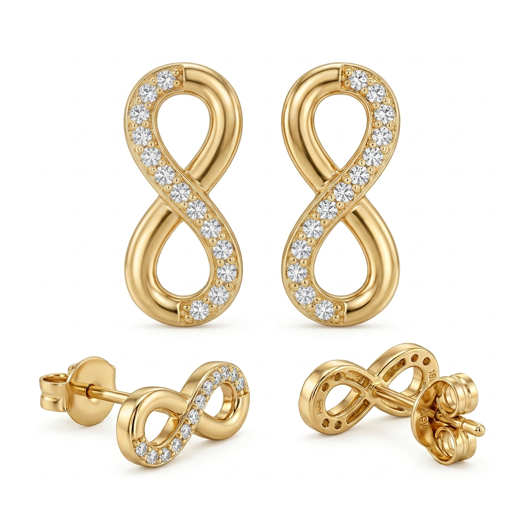 Cercei Aur 14K surub dama Infinit Stones Half