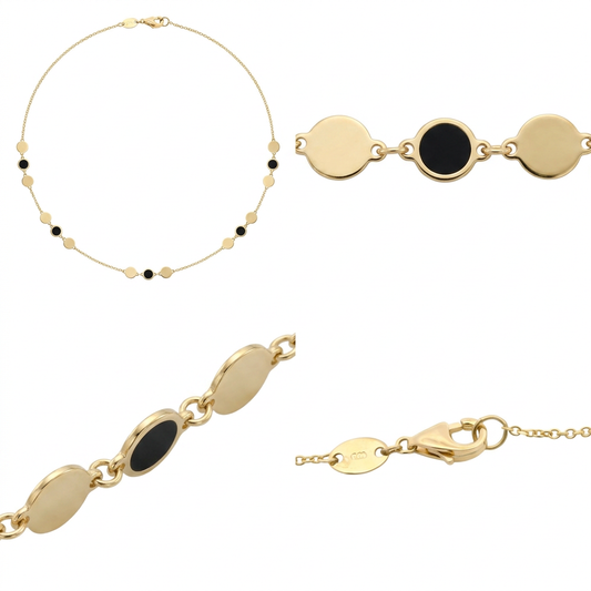 Lantisor Aur 14 K Black Round Forms
