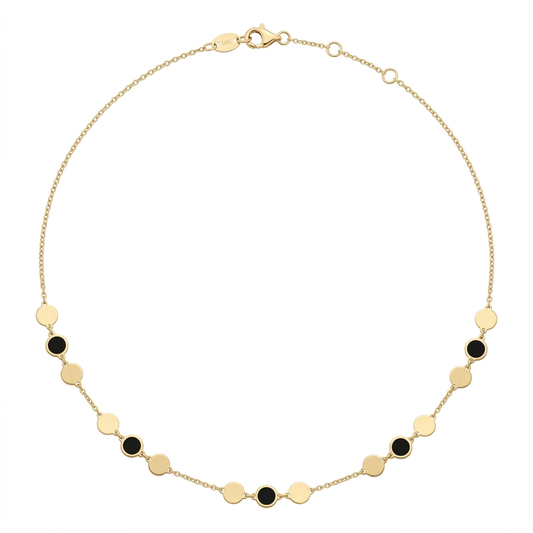 Lantisor Aur 14 K Black Round Forms