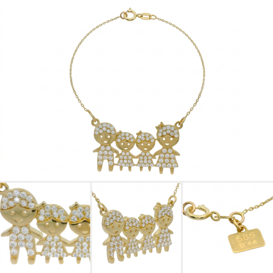 Lantisor Aur 14K Familie Tata Mama 2 Fetite