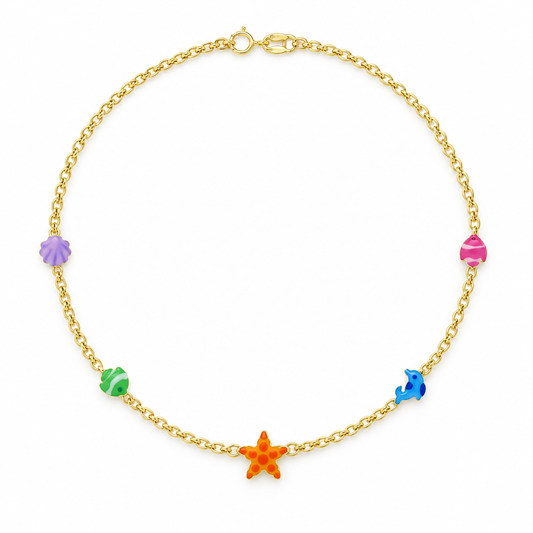 Lantisor Aur 14 K copii ,,Iubesc marea" - Multicolor